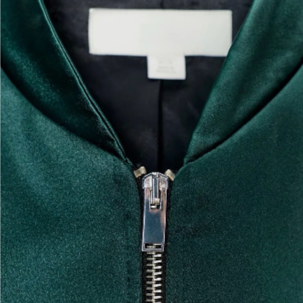 Zara Satin Green Bomber Jacket - Picture 3 of 5